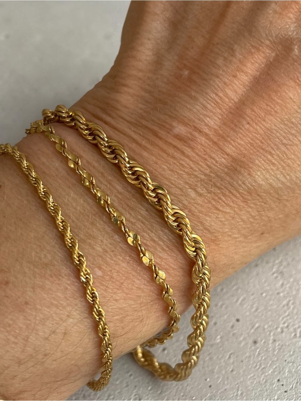 Beleza Curated Gold Tone Rope Chain Bracelet Trio Diamond Cut